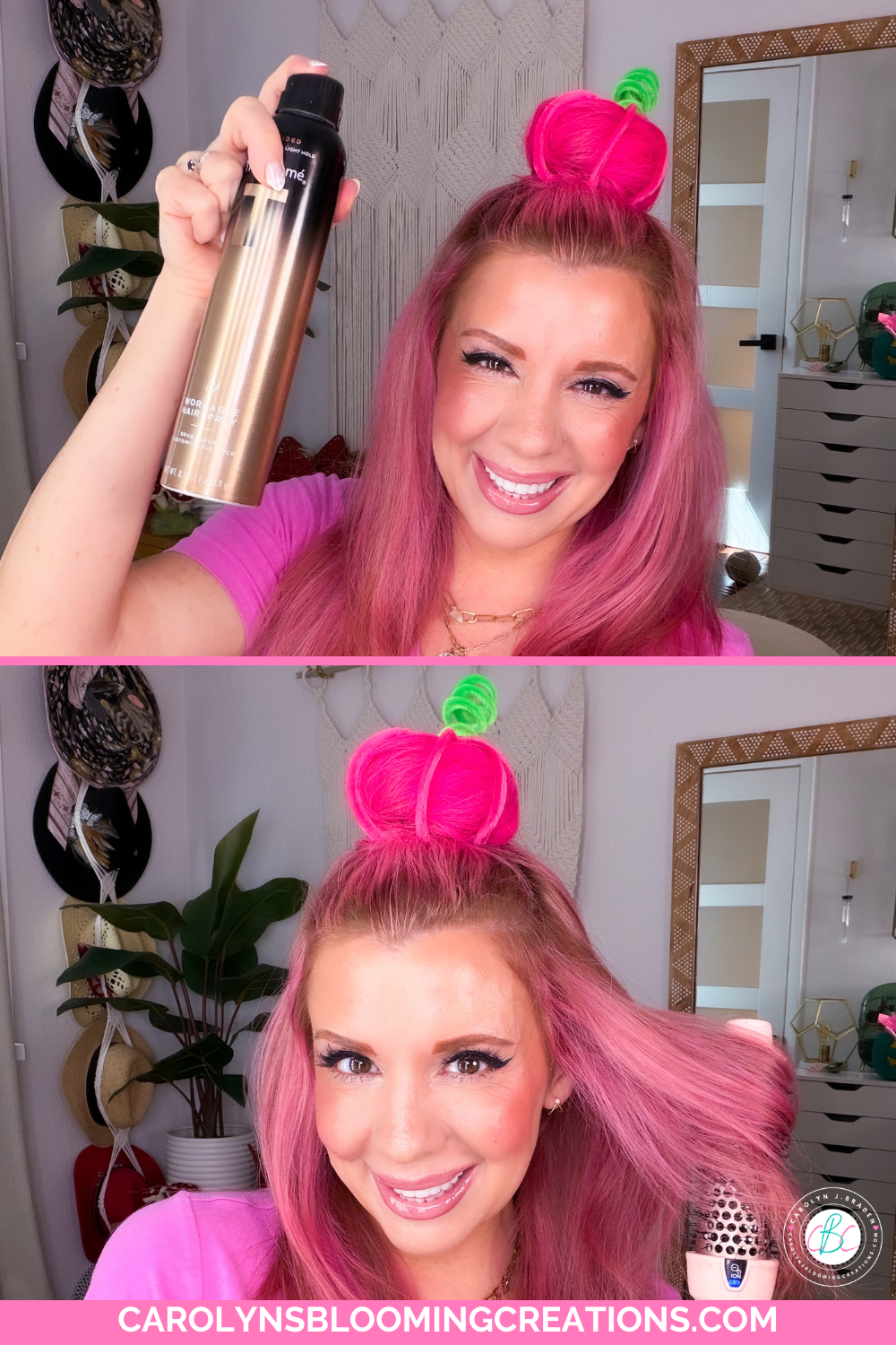 Creative Pink Pumpkin Hair Tutorial with a Green Stem