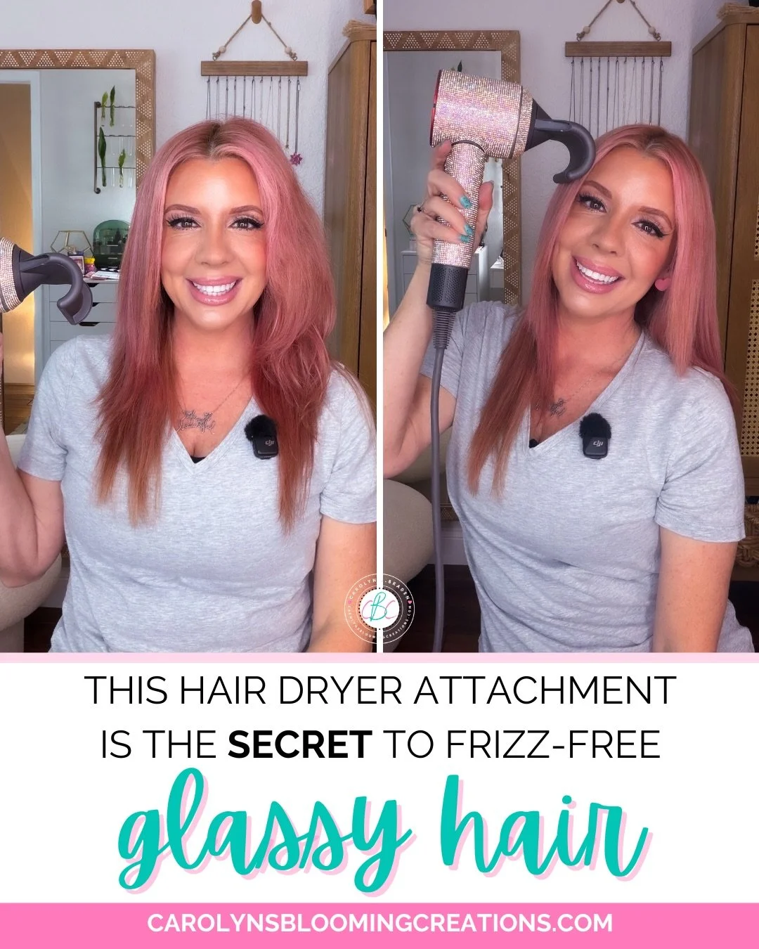 This hair dryer attachment is the secret to frizz-free, glassy hair ✨Full tutorial only on my YOUTUBE @ carolynjbraden
 I prep with WOW Dream Coat on wet hair, smooth everything out using the Dyson Flyaway Attachment, then finish with Pureology Glow 