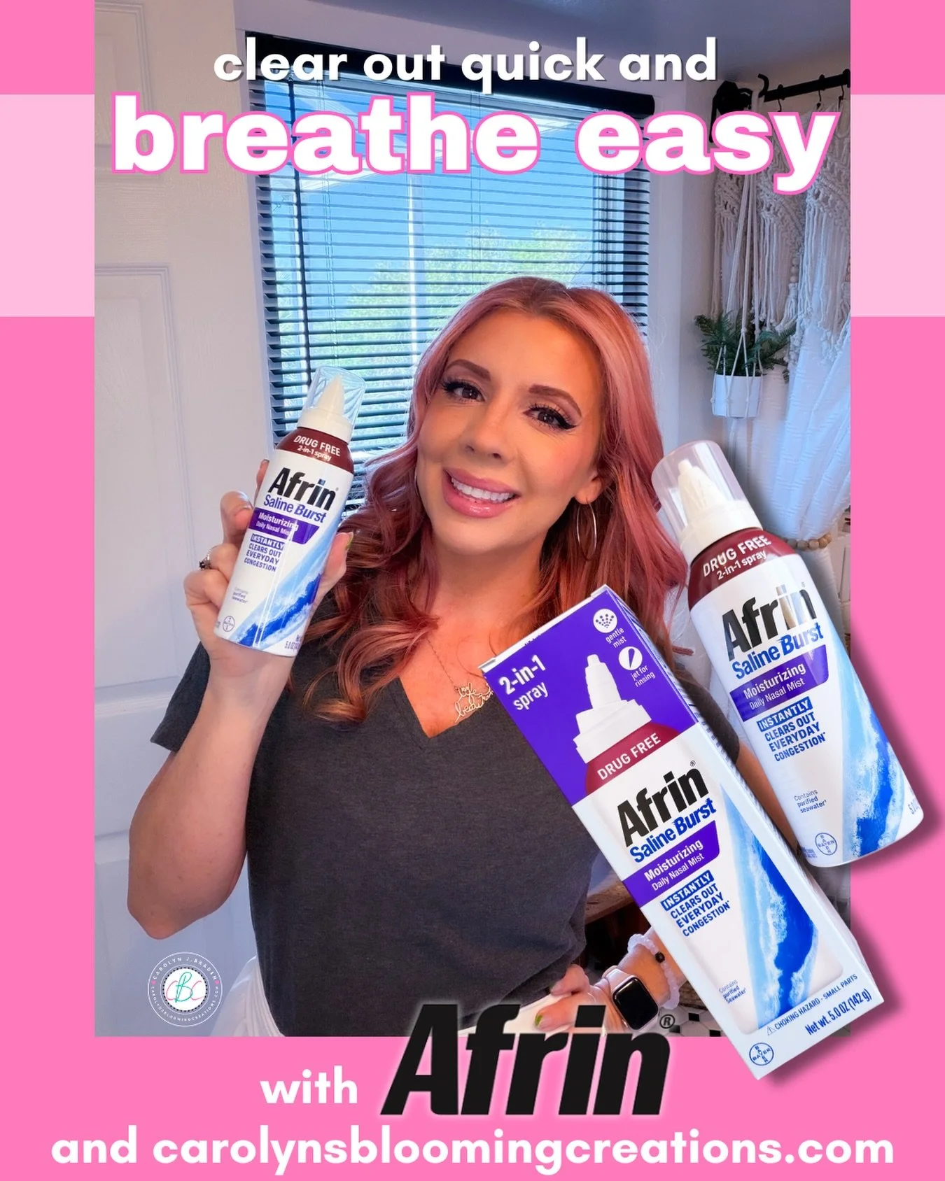 I tried Afrin Saline Burst Moisturizing Nasal Mist #complimentary via @influenster and it truly does what it says it will&mdash;clears you out fast! 💧 It&rsquo;s made with purified water from Saint Guenole in France and I love that it has two spray 