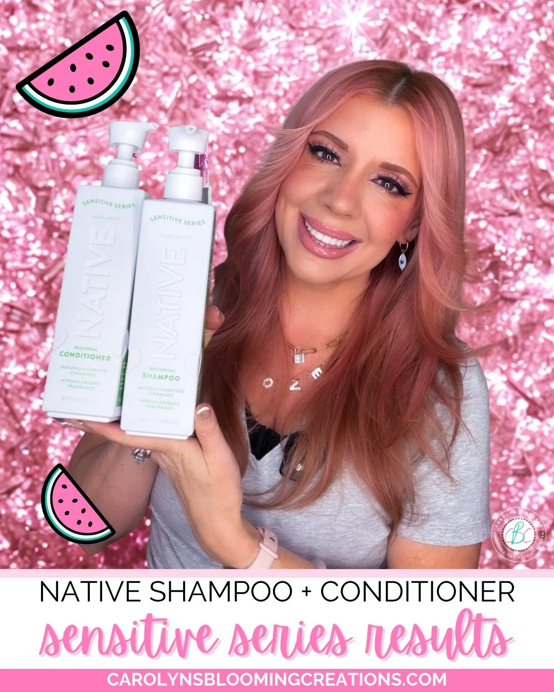 🍉Watermelon scented and great on my pink hair! I love this duo by Native! 🙌It doesn&rsquo;t strip my color, leaves my hair clean and soft and smelling yummy. 👃Reminds me of a popular scented lotion I loved in the early 2000&rsquo;s! 

💬more in co
