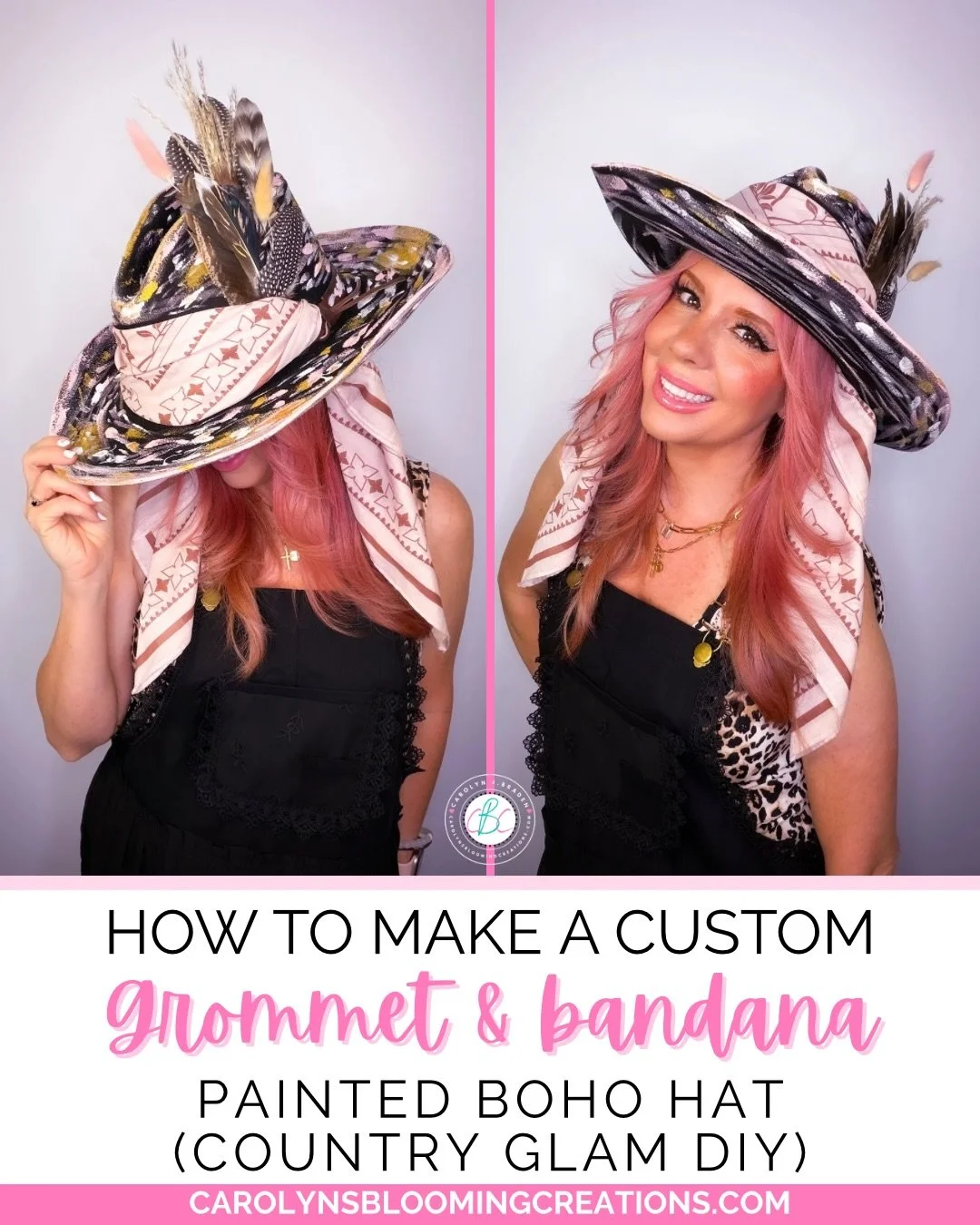 This might be my favorite DIY yet, made on my grandma &lsquo;s birthday&hellip;I could feel her energy out in the cosmos making it great! 🤠✨ 

I turned a simple hat into a one-of-a-kind country glam moment with grommets, a bandana, paint, and a litt