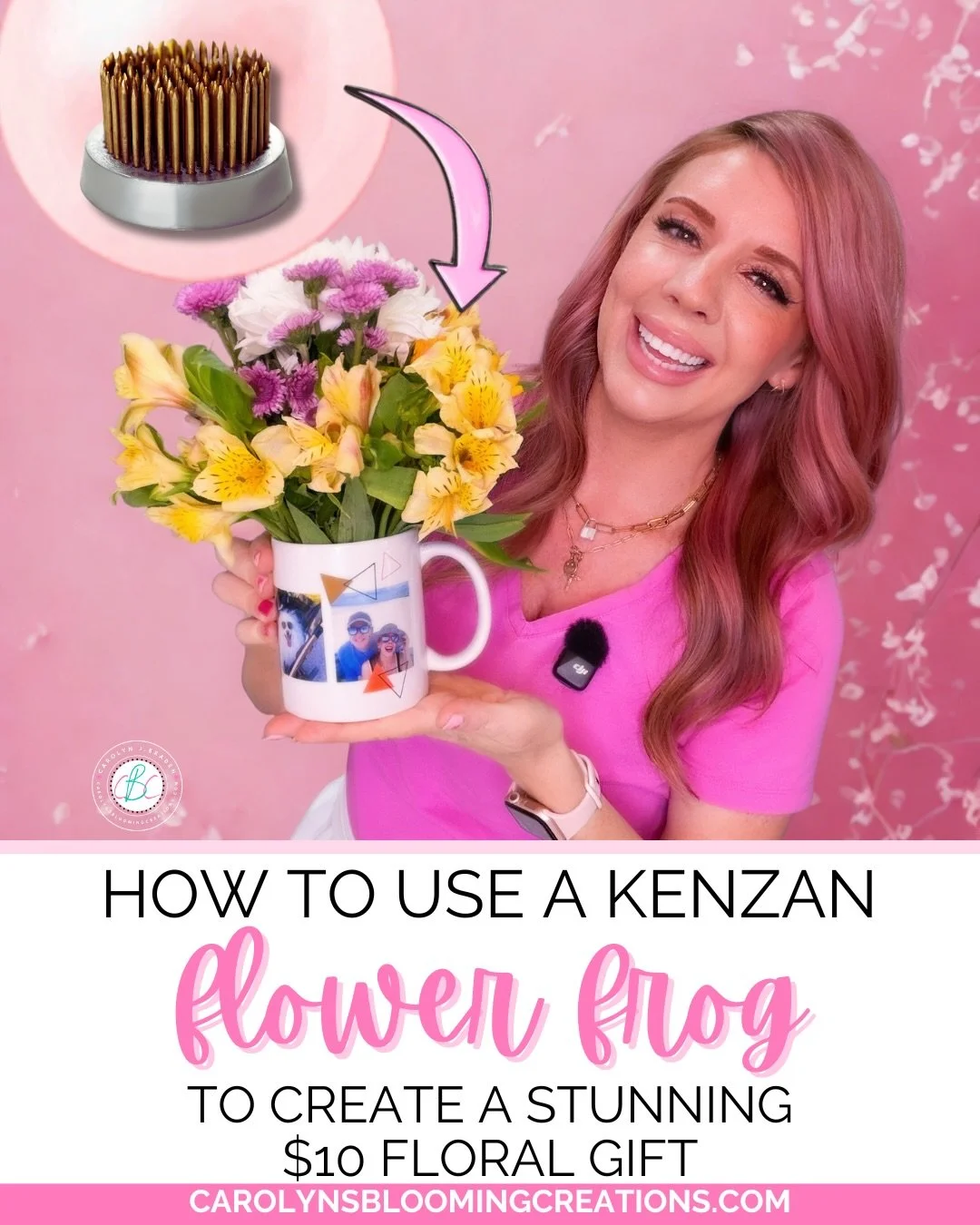POV: you turned a $5 @cvspharmacy personalized photo mug + $5 grocery store flowers into the CUTEST Mother&rsquo;s Day gift 💐✨ Using a kenzan flower frog made this arrangement look sooo fancy with almost no effort! 
More details on my website 💖

💬