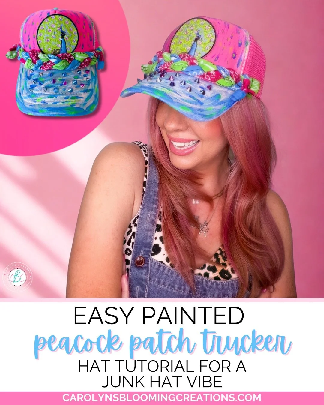 This peacock patch junk trucker hat may be my new favorite DIY accessory 💖🦚 Swipe through for all the painted details and then head to the video tutorial on my profile to watch the full makeover process from basic hat to boho glam statement piece!
