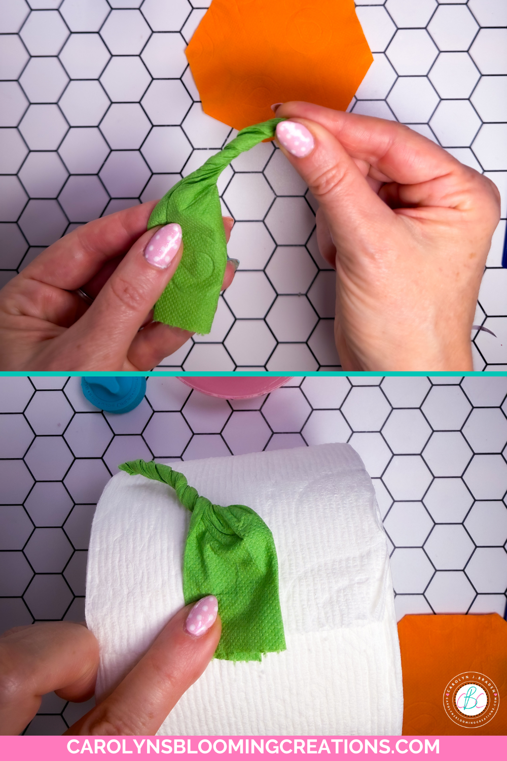 DIY Fall Bathroom Decor: Stamped Toilet Paper Pumpkin
