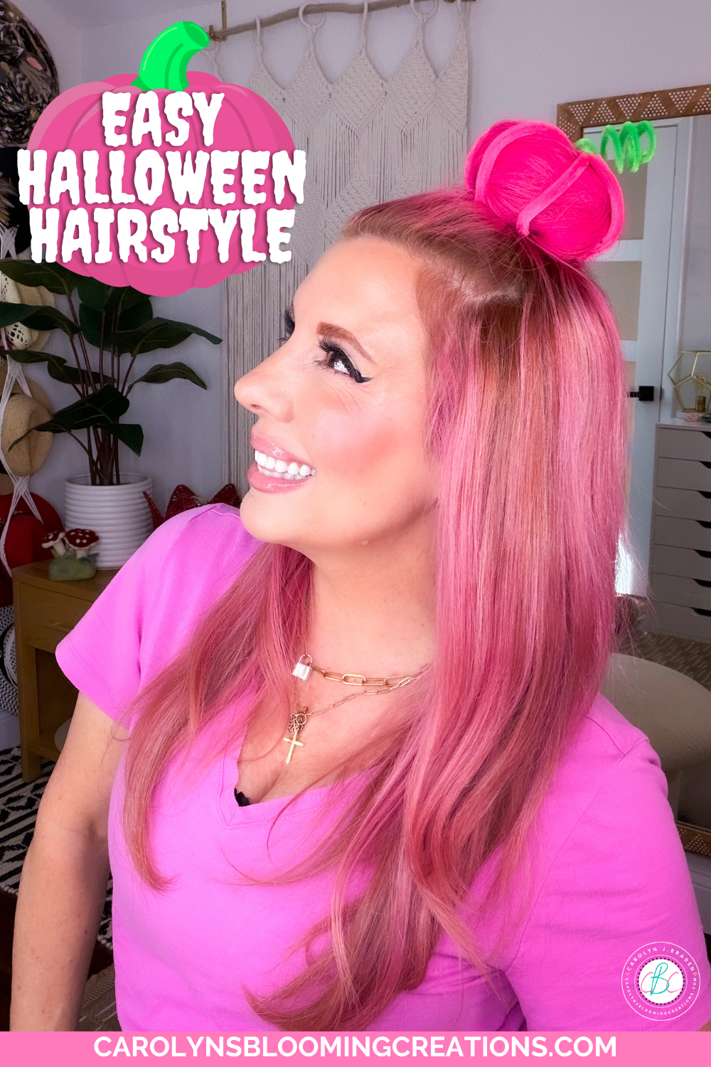 Easy Pink Pumpkin Hairstyle for Halloween