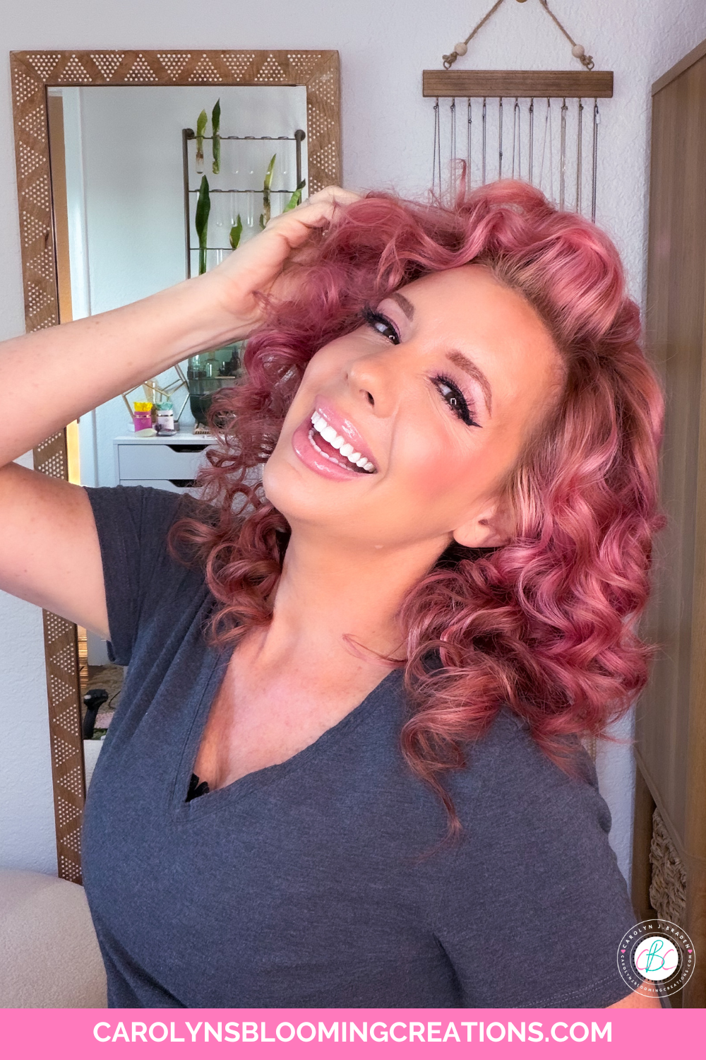 rose gold hair curly hair on carolyn braden