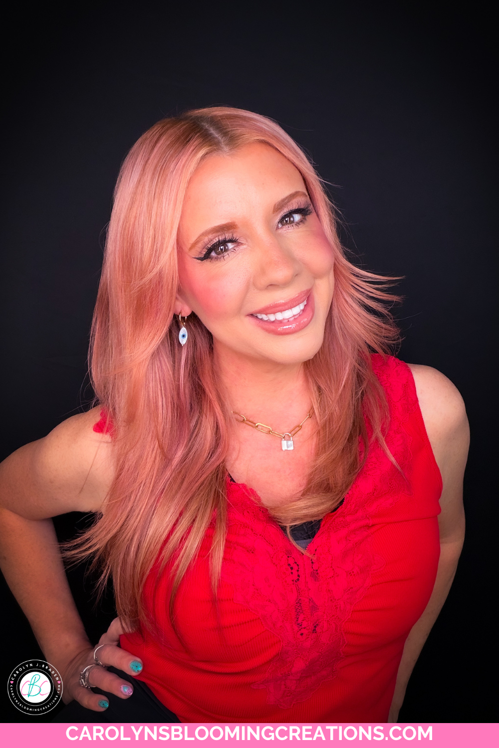 Carolyn Braden wearing Natasha Denona Berry Pop palette colors