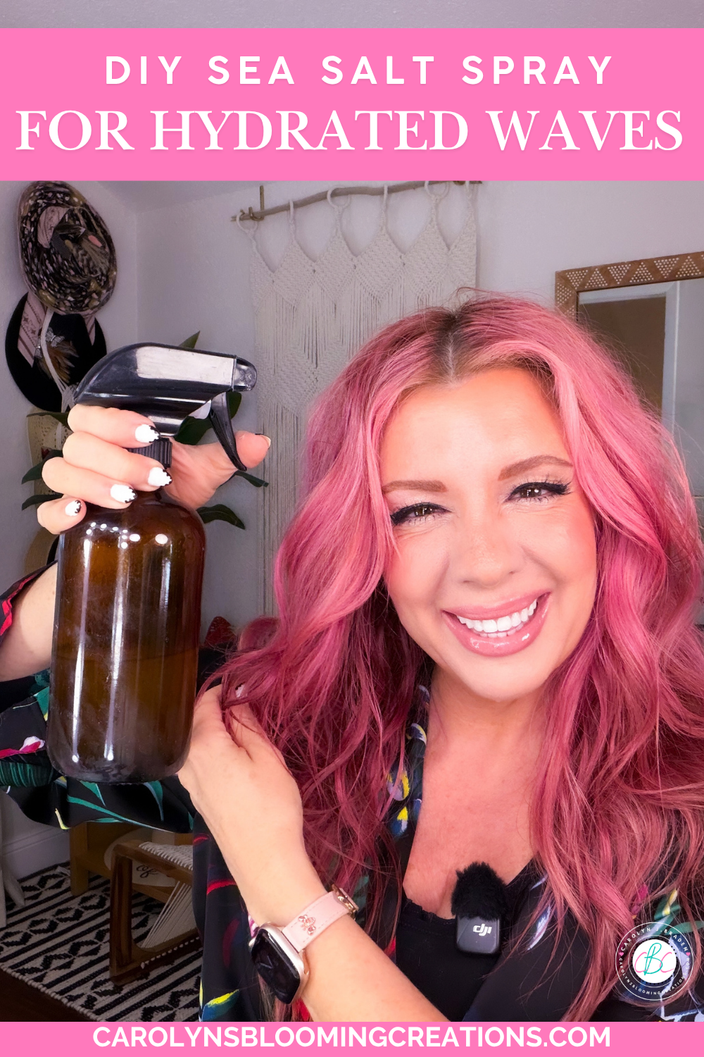 Carolyn Braden Applying moisturizing sea salt spray to refresh day 4 waves