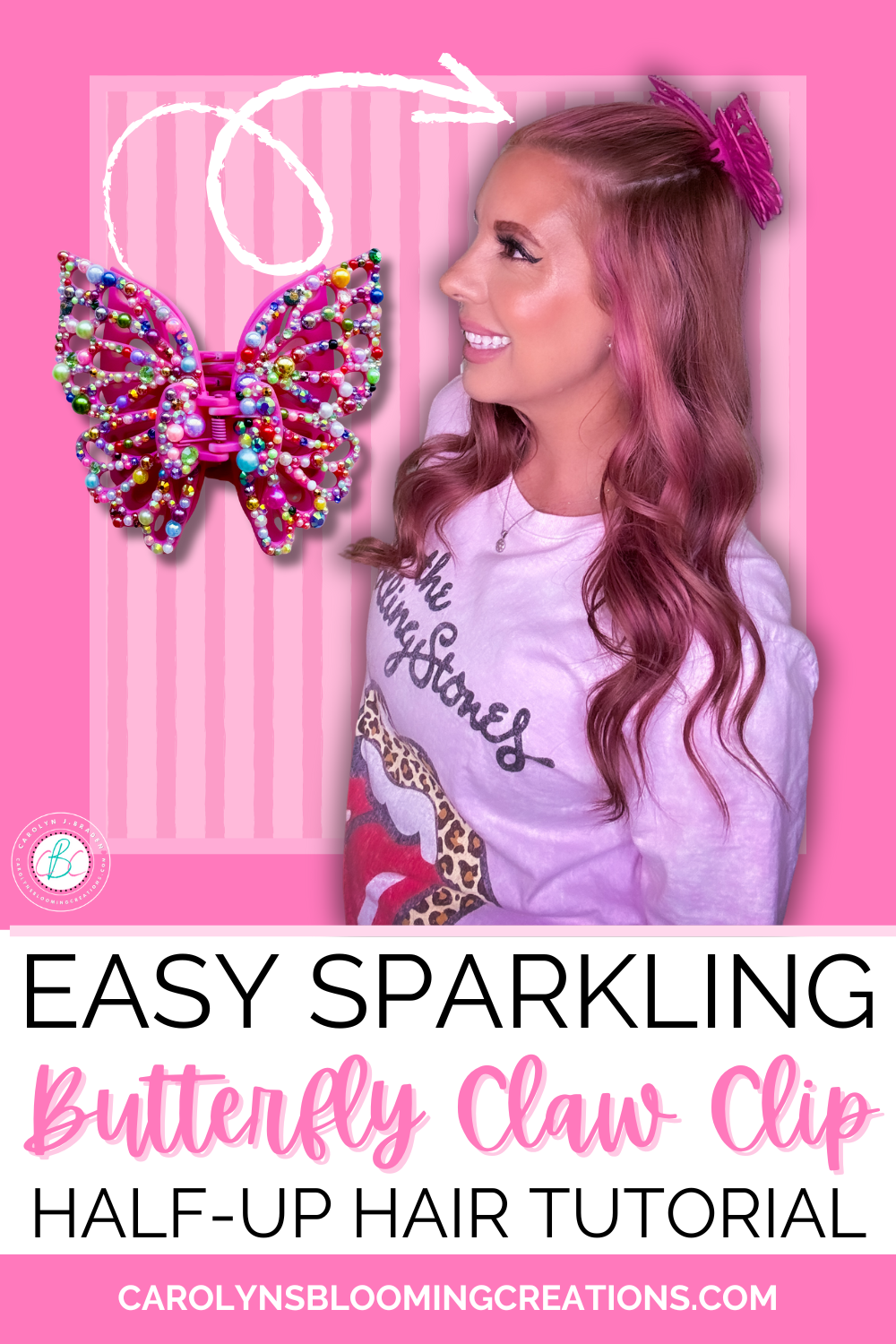 Easy Giant Sparkling Butterfly Claw Clip Half-Up Hair Tutorial