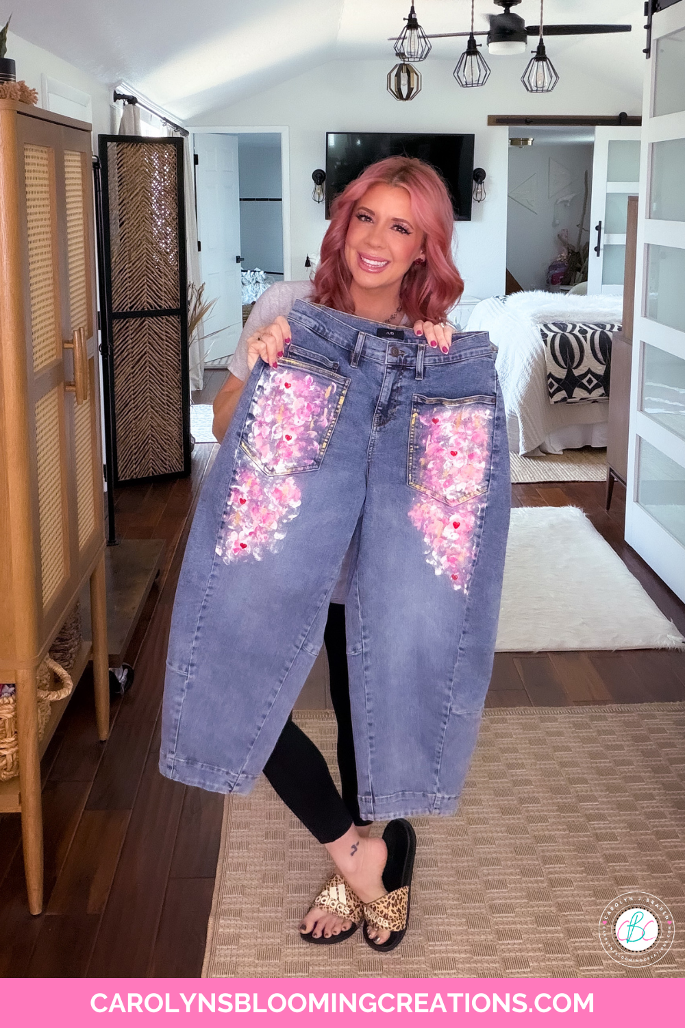 diy pink painted jean tutorial