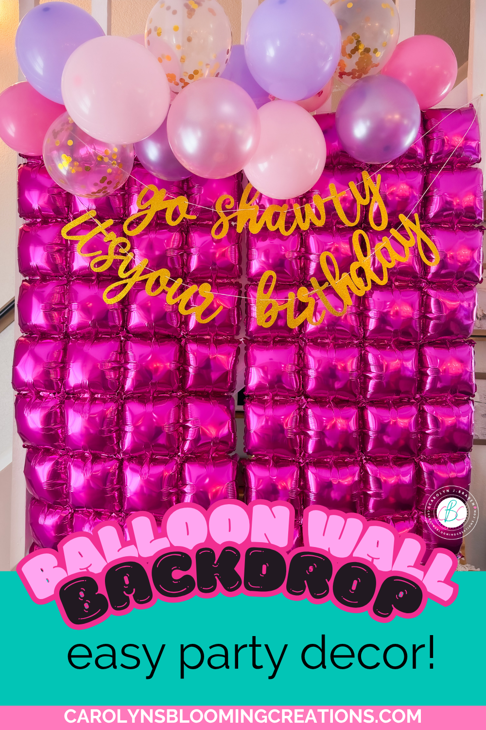 DIY Pink and Purple Blow Up Balloon Wall Birthday Backdrop