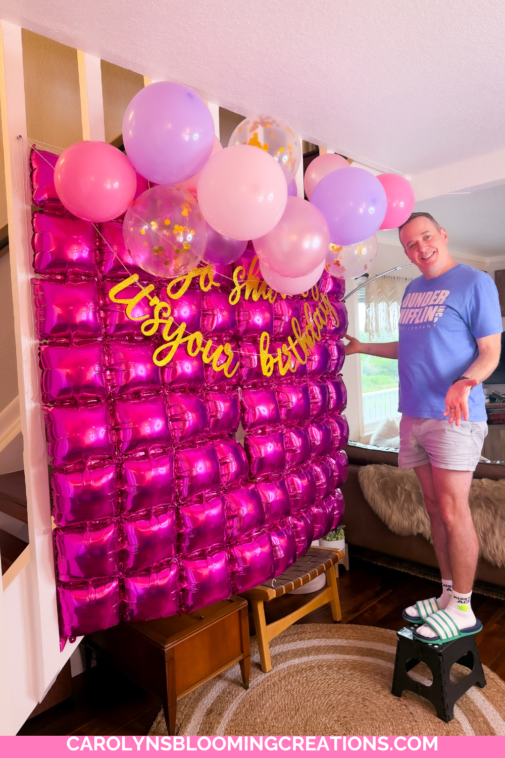 Pink and Purple Balloon Decorations With Gold Confetti Balloons