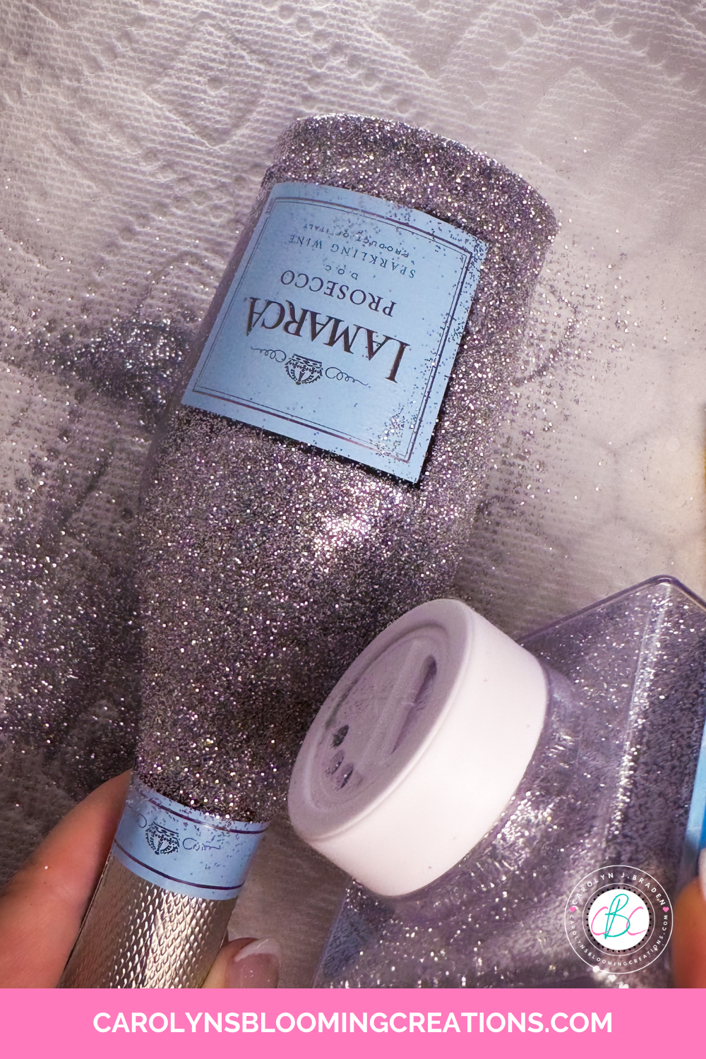 Adding glitter to a wine bottle