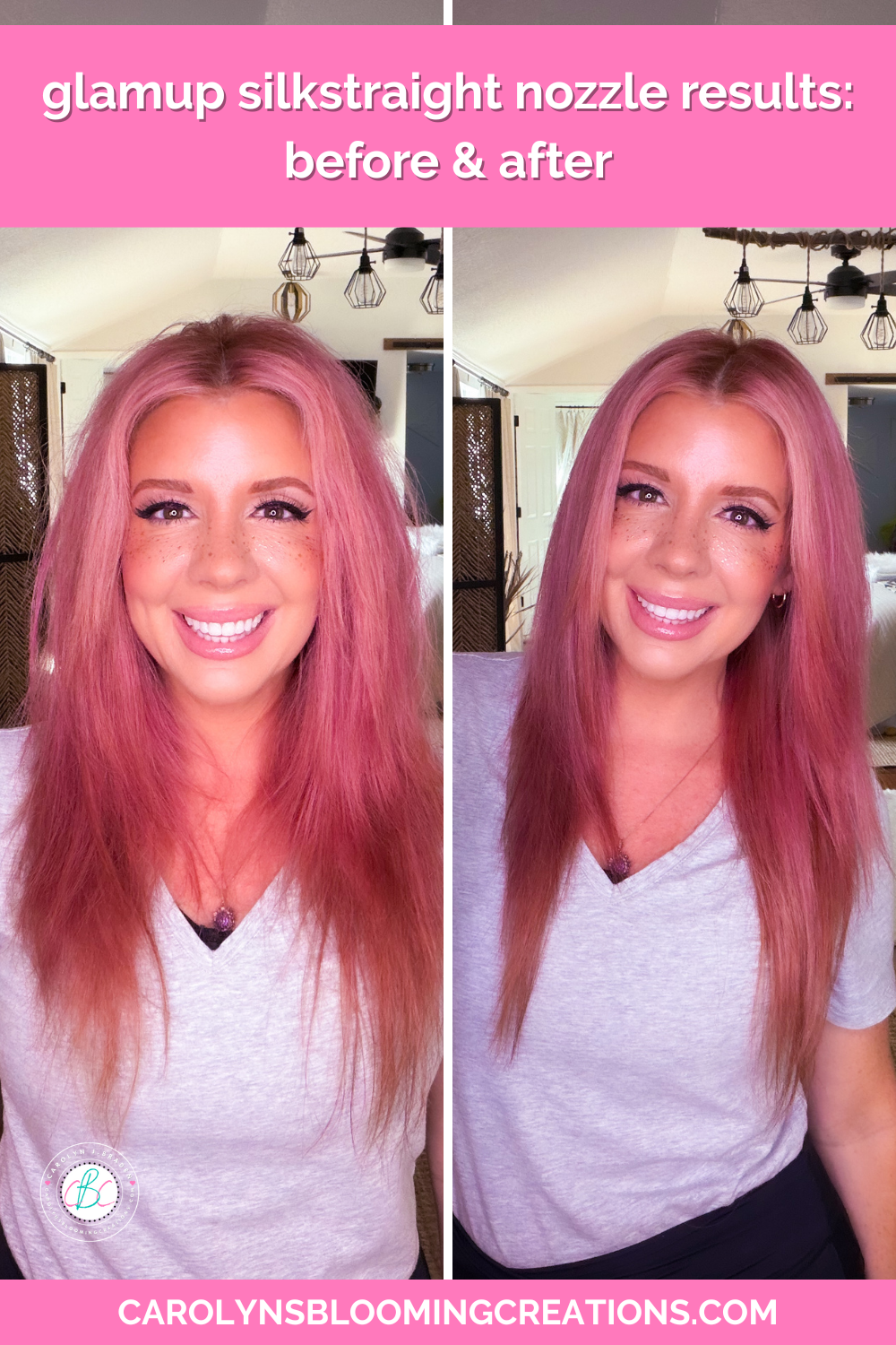 glamup silkstraight nozzle before and after on carolyn braden