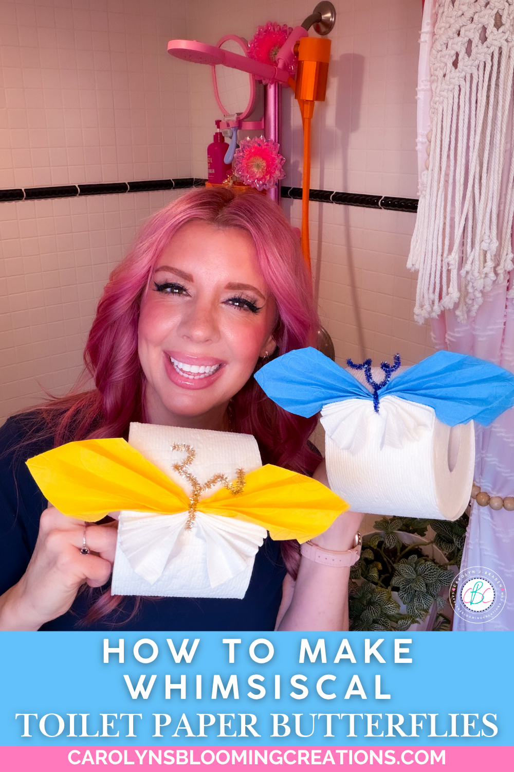Colorful Toilet Paper Butterfly DIY for Bathroom Decor