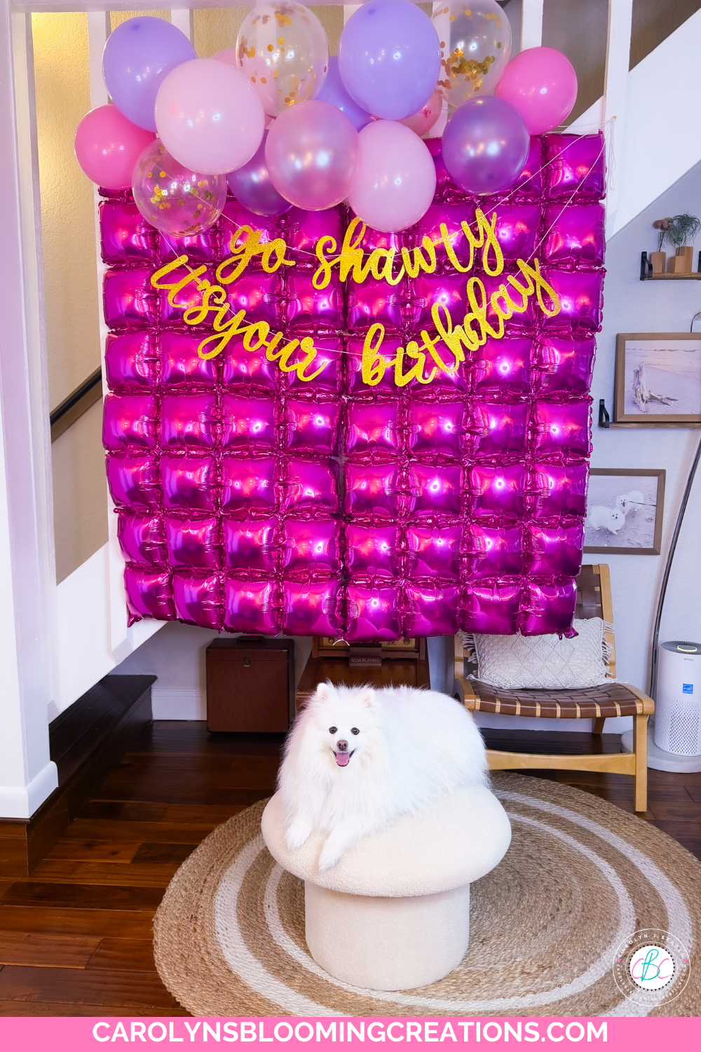 Pink Balloon Backdrop for a Dog Birthday Party