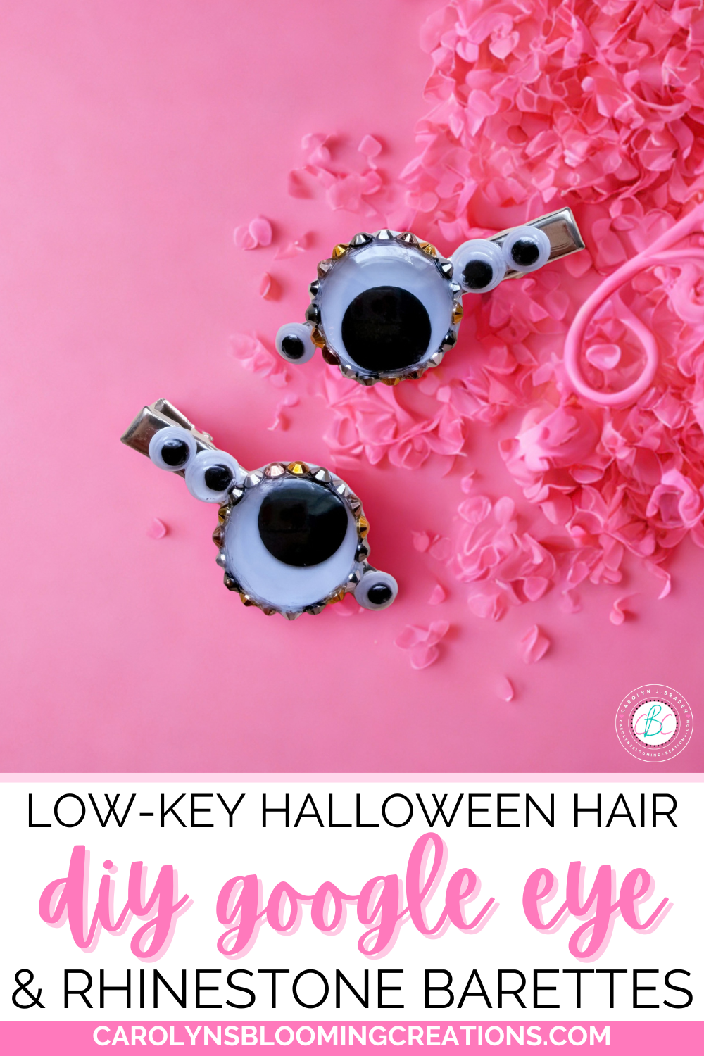 Low-Key Halloween Hair: DIY Google Eye &amp; Rhinestone Barrettes