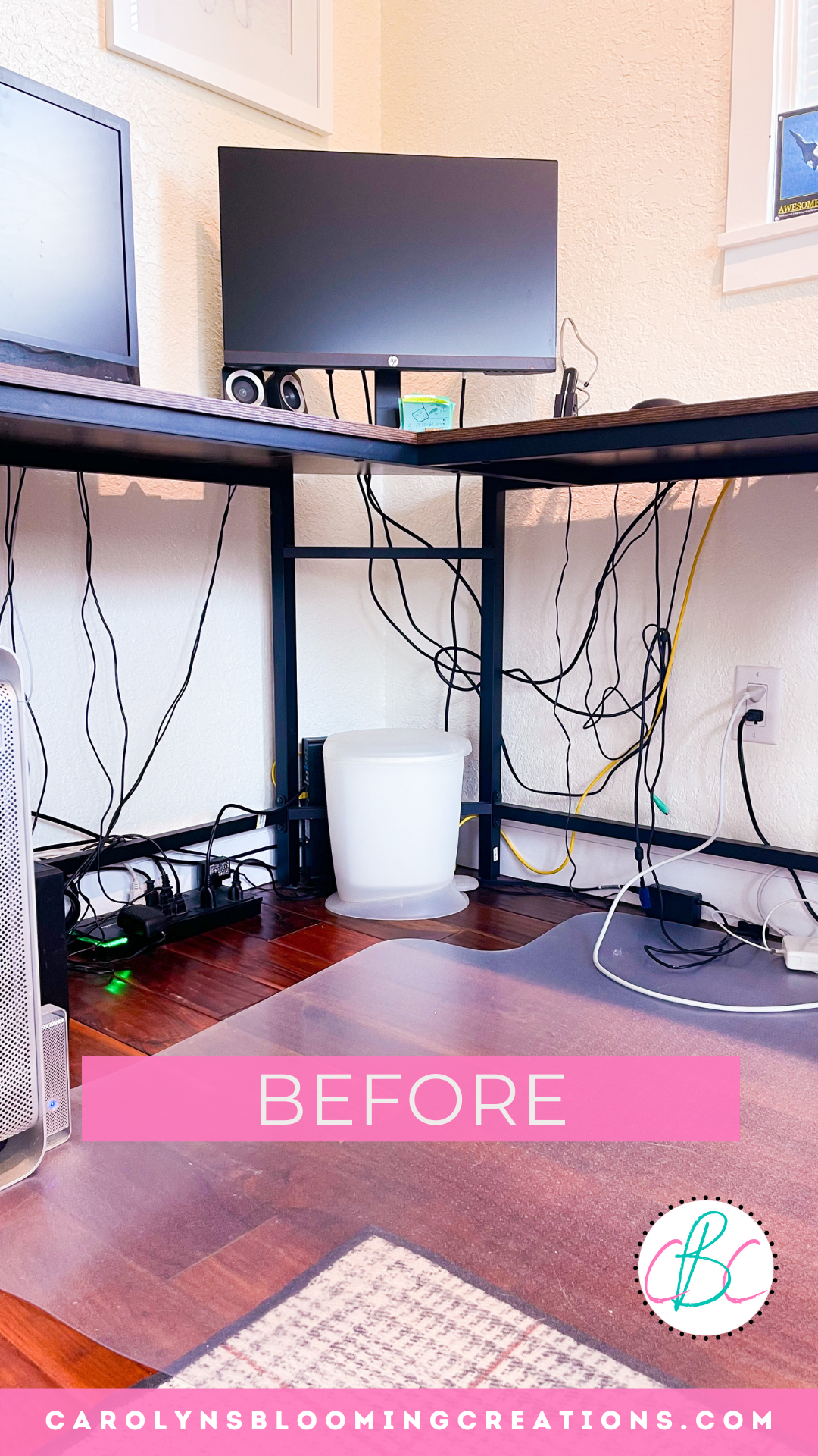 How To Hide Computer Cords In A Home Office - Rambling Renovators
