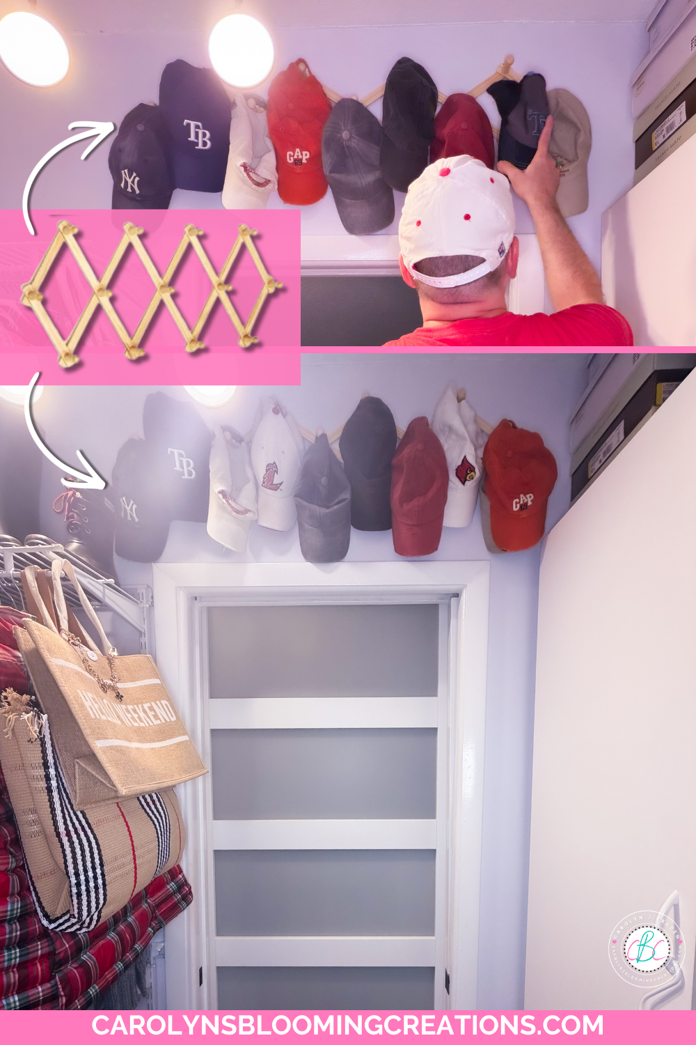 Don't Forget Your Vertical Closet Space! Easy Hat Storage Idea