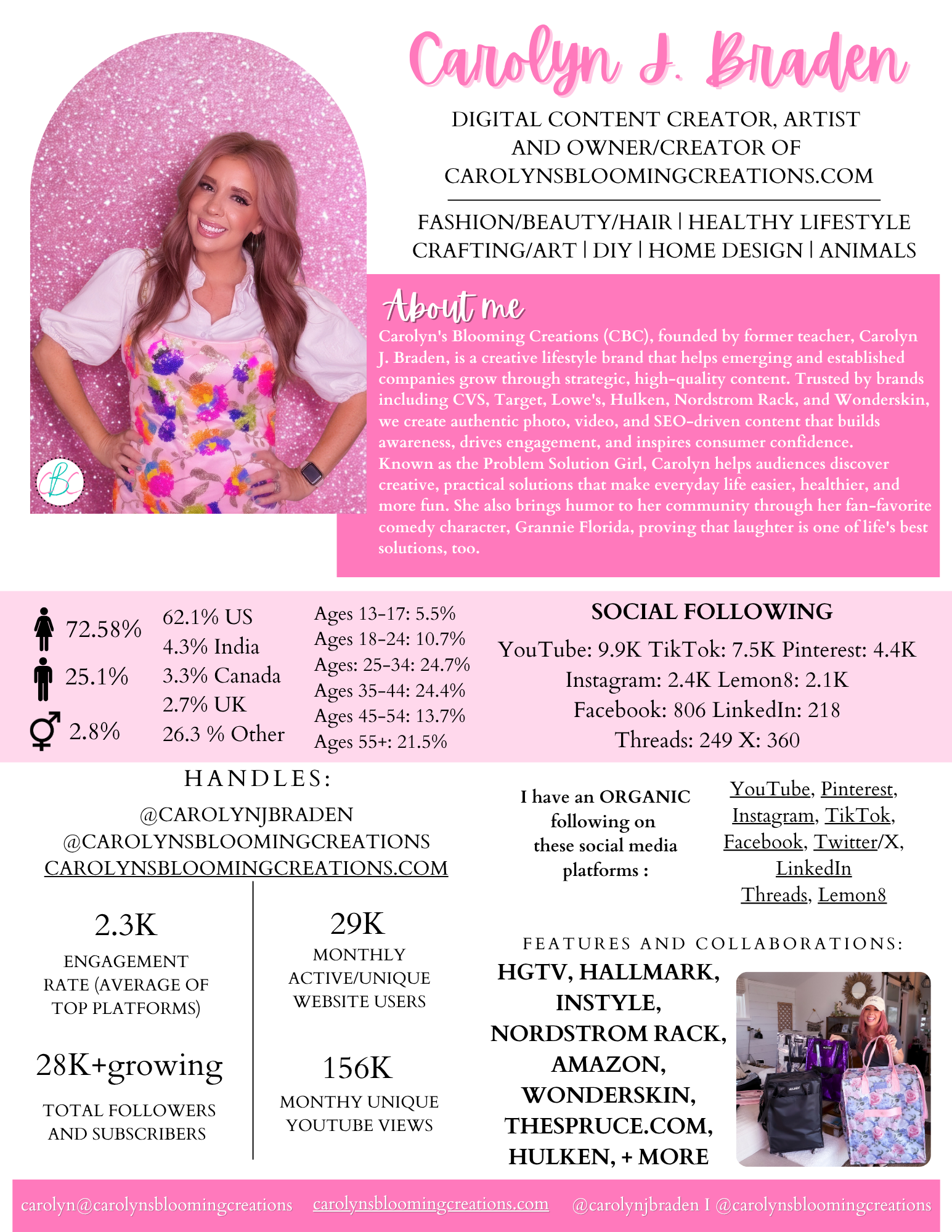 Carolyn J Braden 2026 Influencer and Content Creator Media Kit Page 1