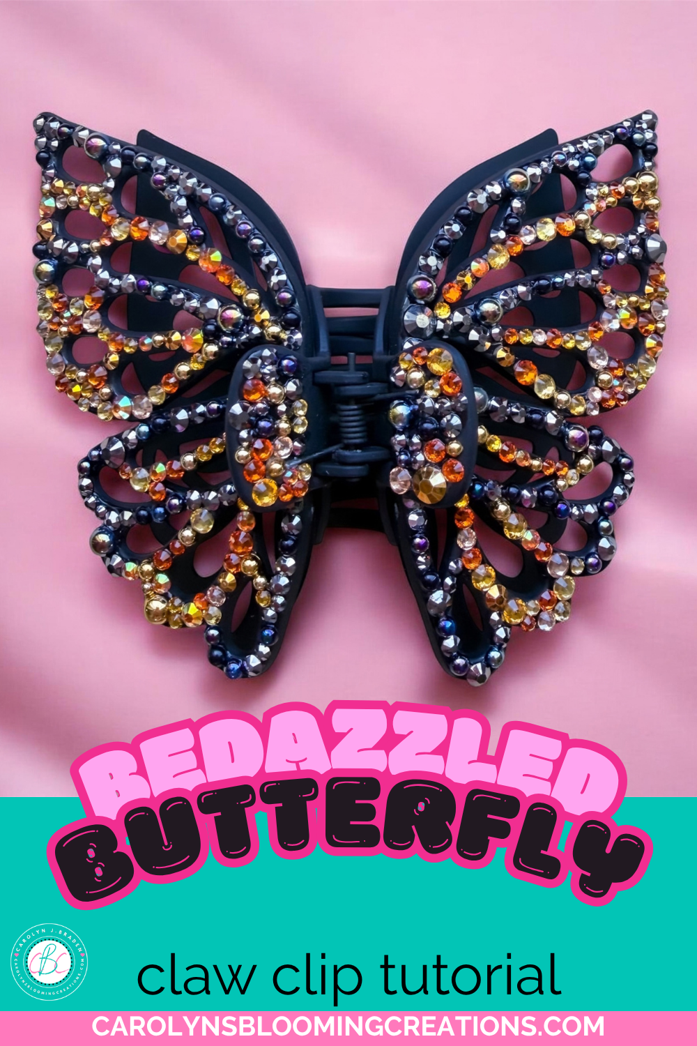 Black, Orange & Gold Bedazzled Butterfly Claw Clip