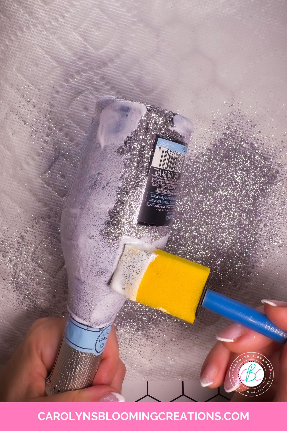 DiY holiday glitter champagne bottle