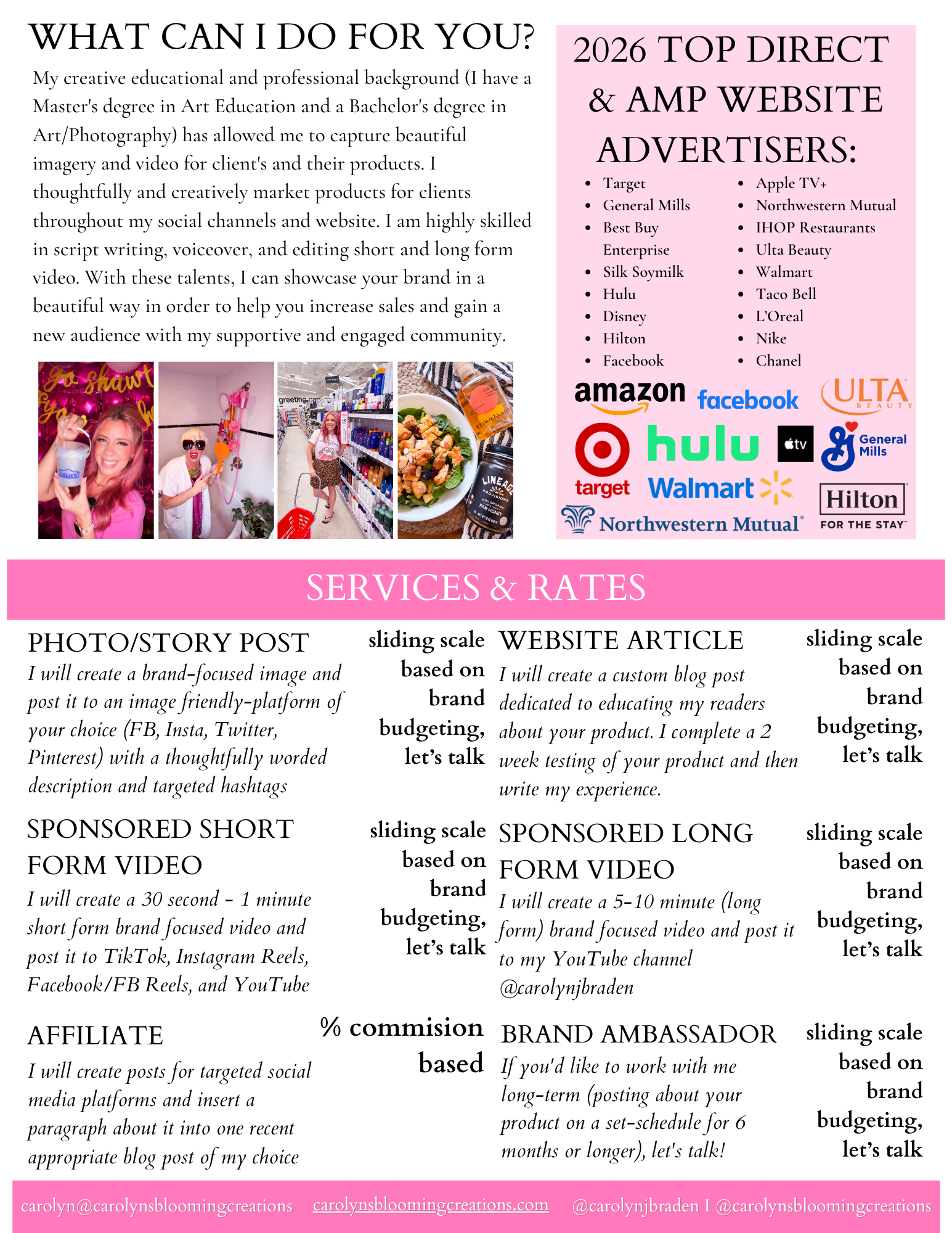 Carolyn J Braden 2026 Influencer and Content Creator Media Kit Page 2