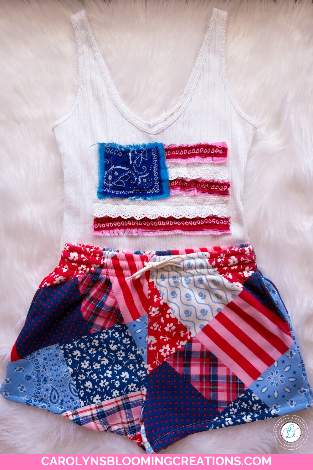 DIY Patriotic Tank Top Using Bandanas and Lace