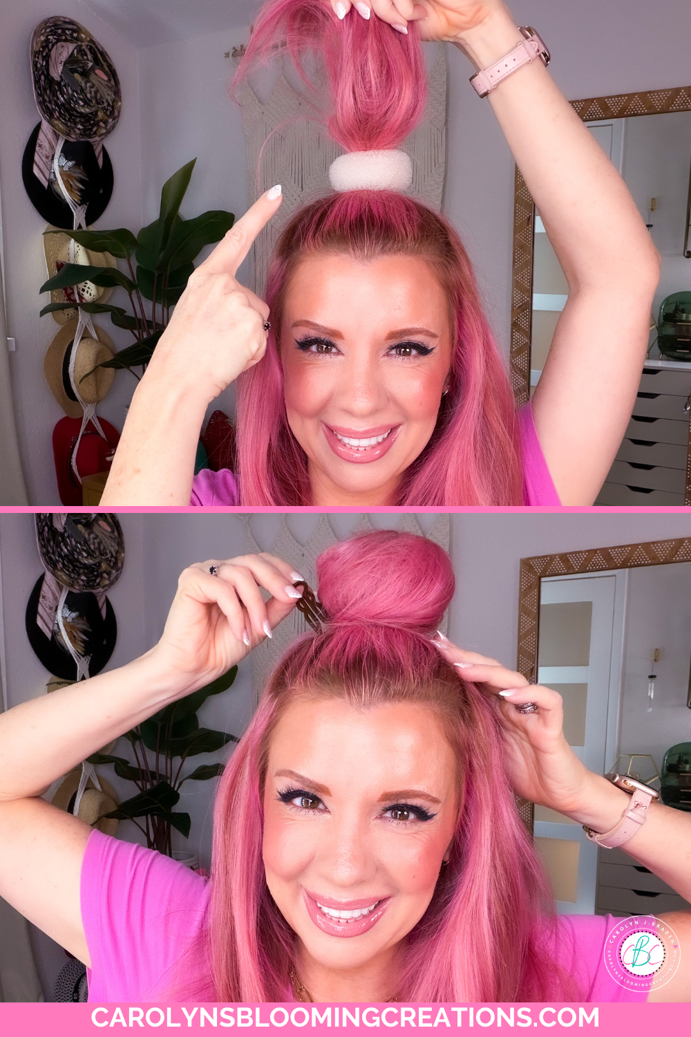 Hot Pink Pumpkin Hair Bun with Temporary Hair Color