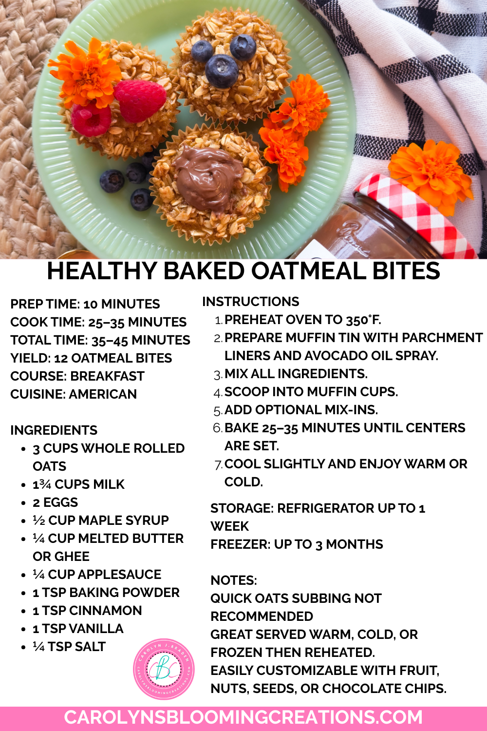 Healthy Oatmeal Breakfast Cups with Fresh Berries