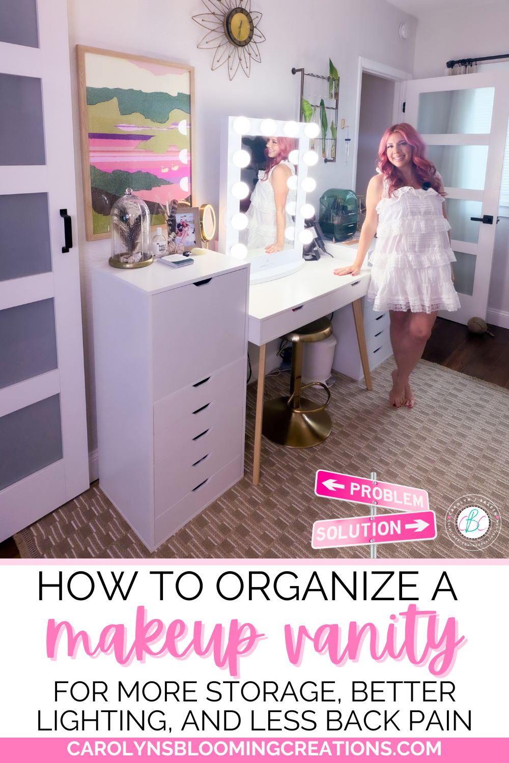 How to Organize a Makeup Vanity for More Storage, Better Lighting, and Less Back Pain (Amazon + Walmart Ideas)