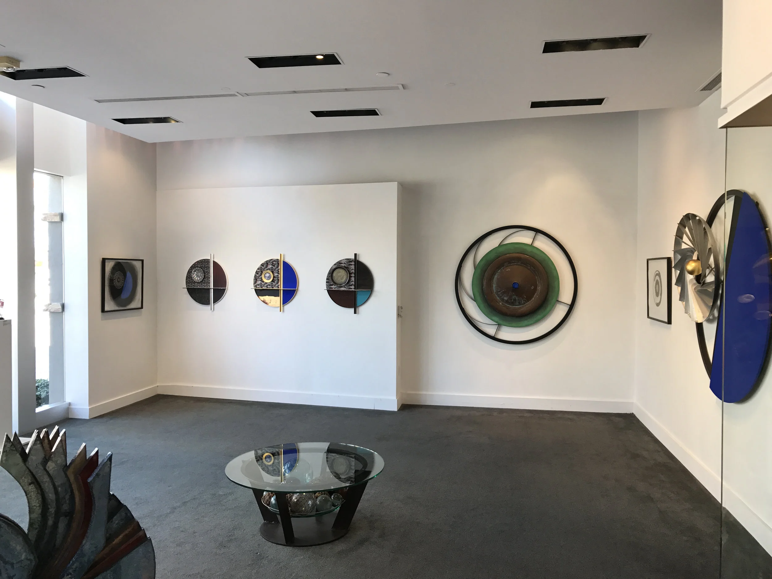 Gallery View of "Rings" series by Michael Davis from a solo exhibition along with "On Being Blue" works by Jay McCafferty.