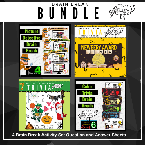 Brain Break Bundle (printable worksheets) for middle school classrooms