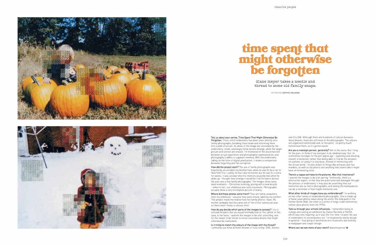Page spread of editorial on Diane Meyer in Frankie magazine.