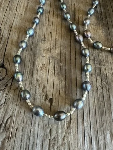SILVER & Black Pearl Strand Necklace
