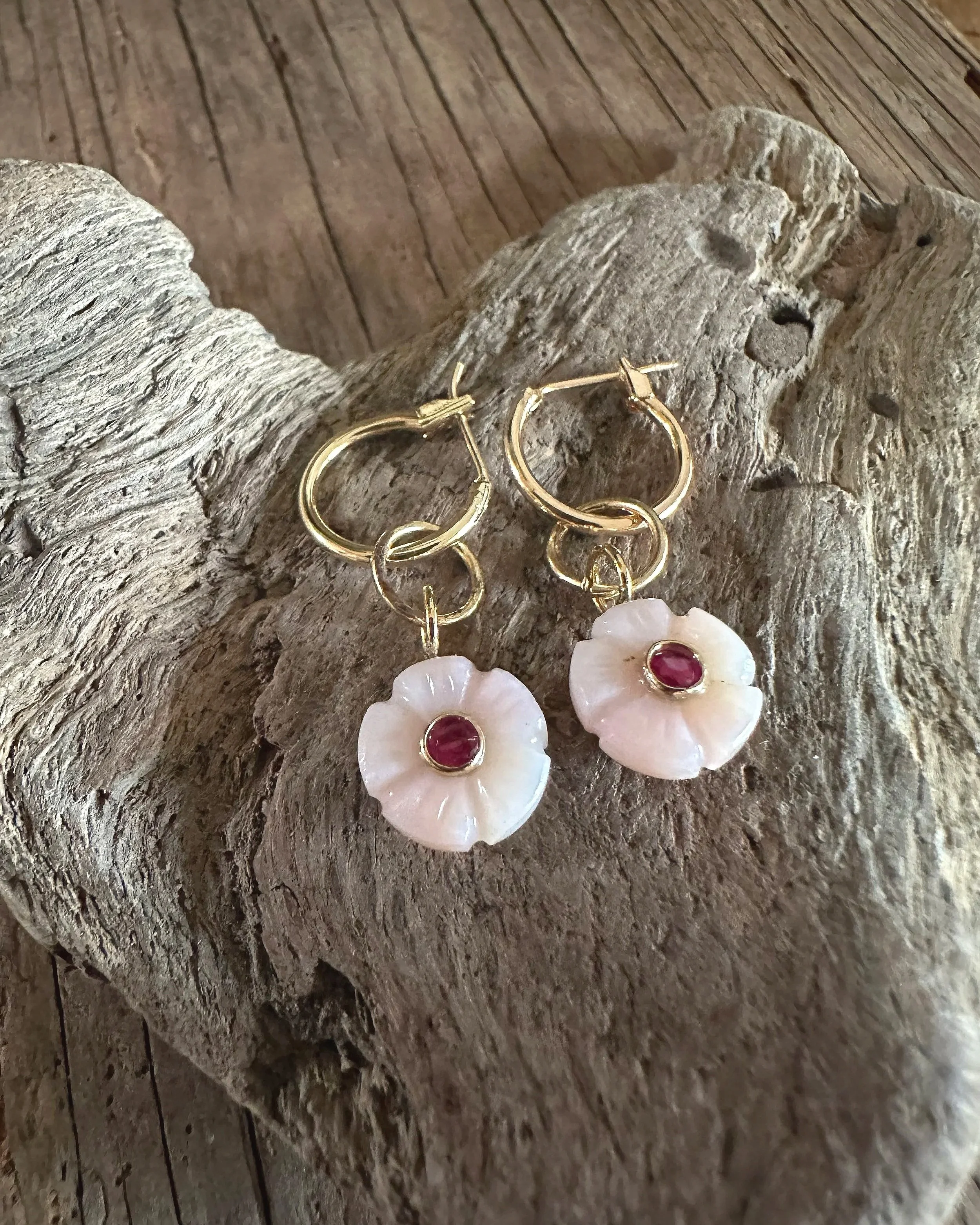 Peruvian Opal Flower Hoop Earrings