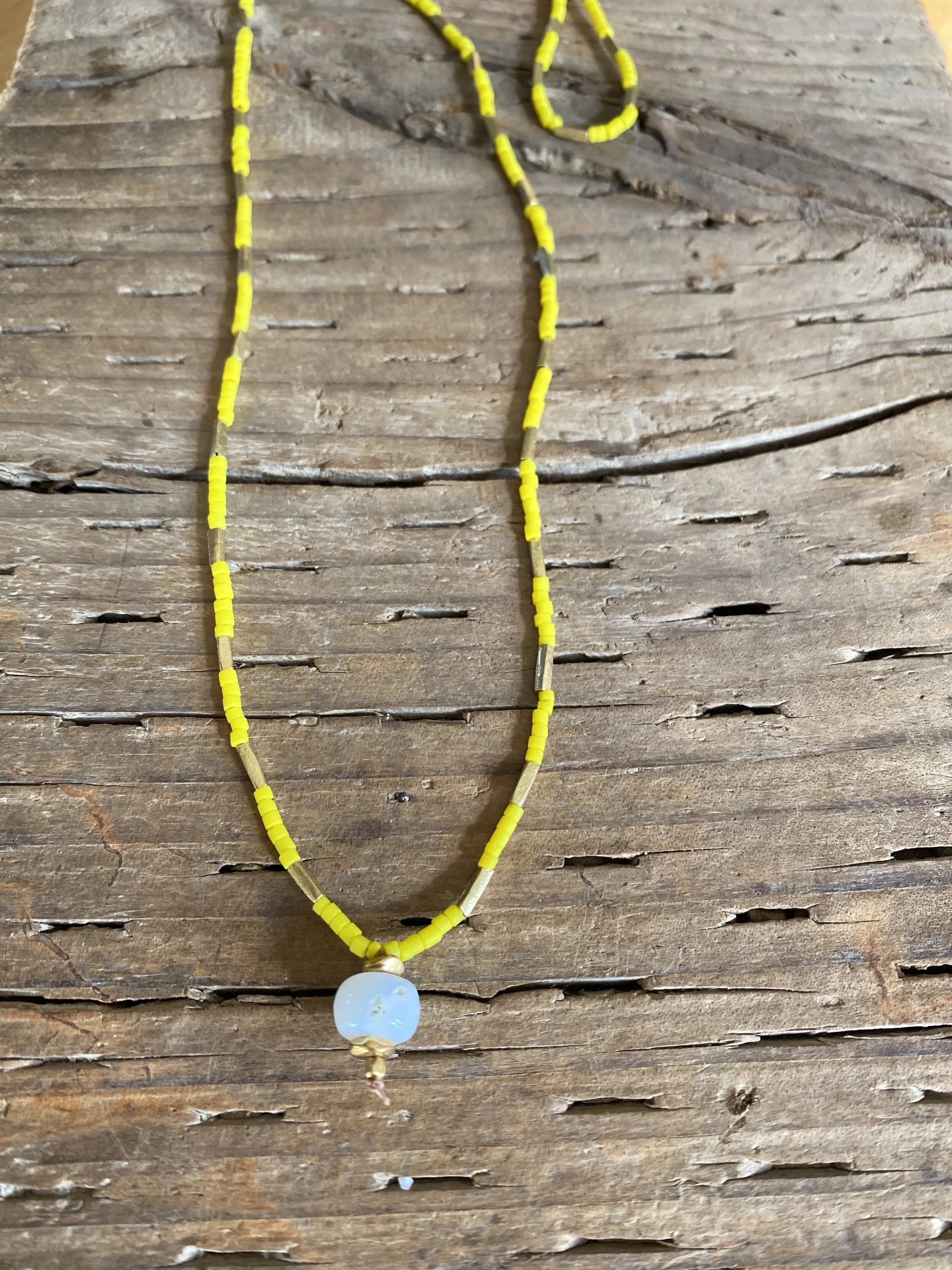 SUN Glass & Brass Drop Necklace