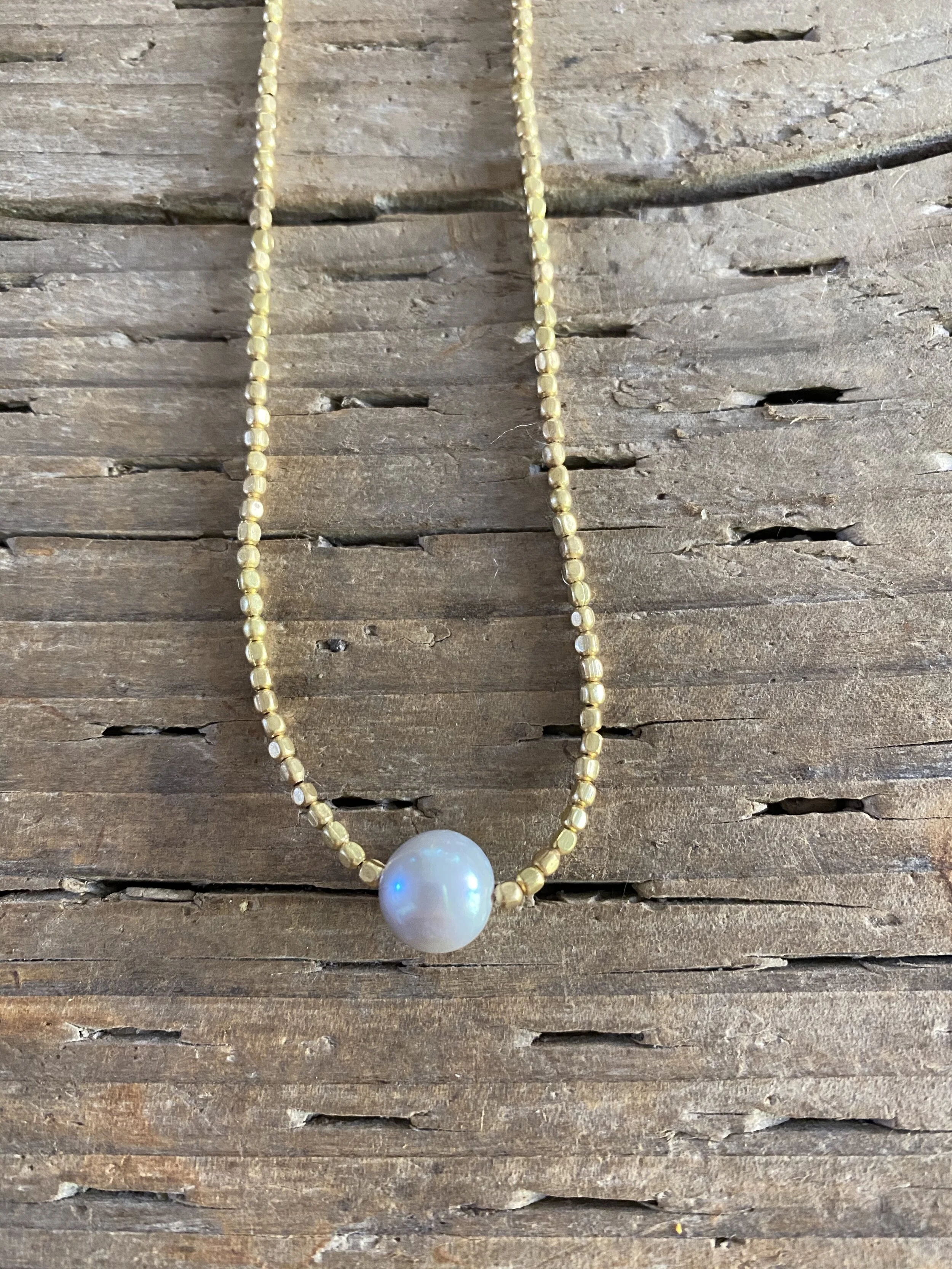COJO Silver Pearl Brass Necklace