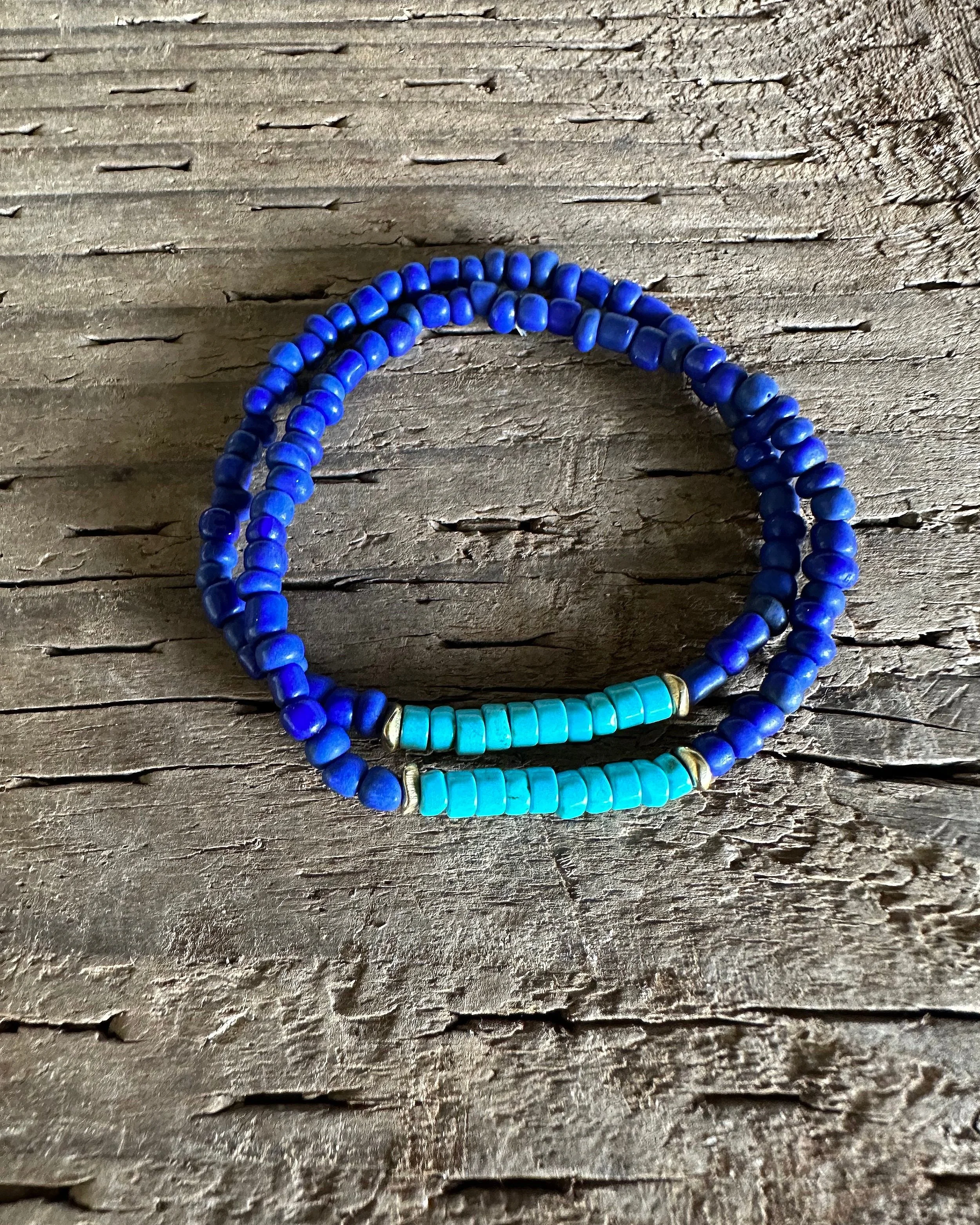 Cobalt Blue & Turquoise Stretchy Bracelet