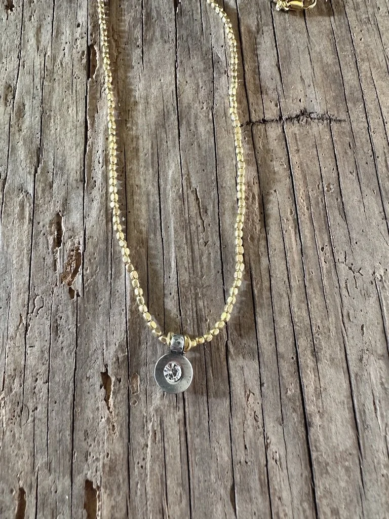CRYSTAL Pewter Drop Brass Necklace
