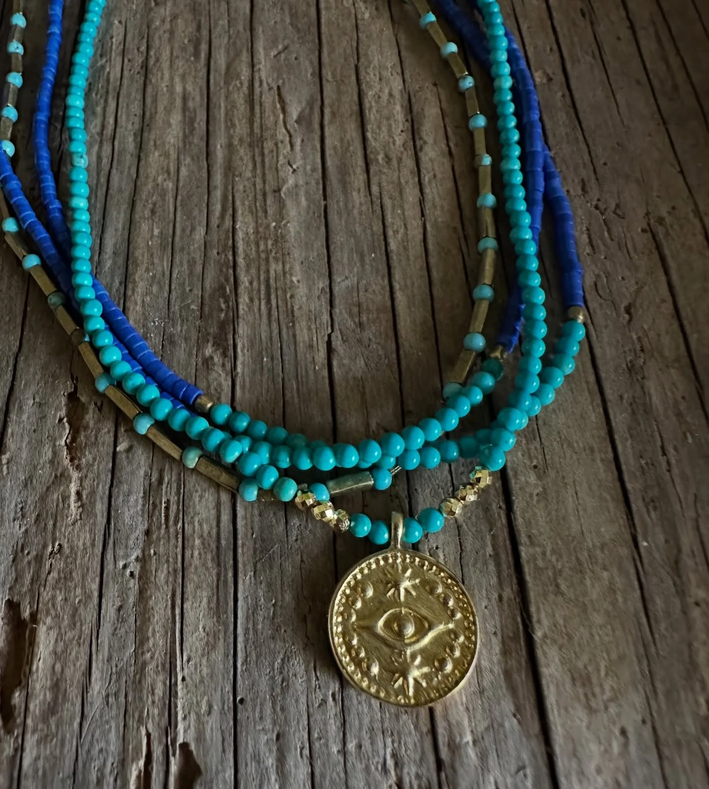 How about a pop of blue with turquoise &amp; lapis necklaces. Oh, and evil eye charm.
&bull;
&bull;
&bull;
#evileyejewelry #turquoisejewelry #turquoisejewelryforsale #lapisjewelry #bluegemstonejewelry #gemstonenecklaces #handbeaded #smallbusinessowne