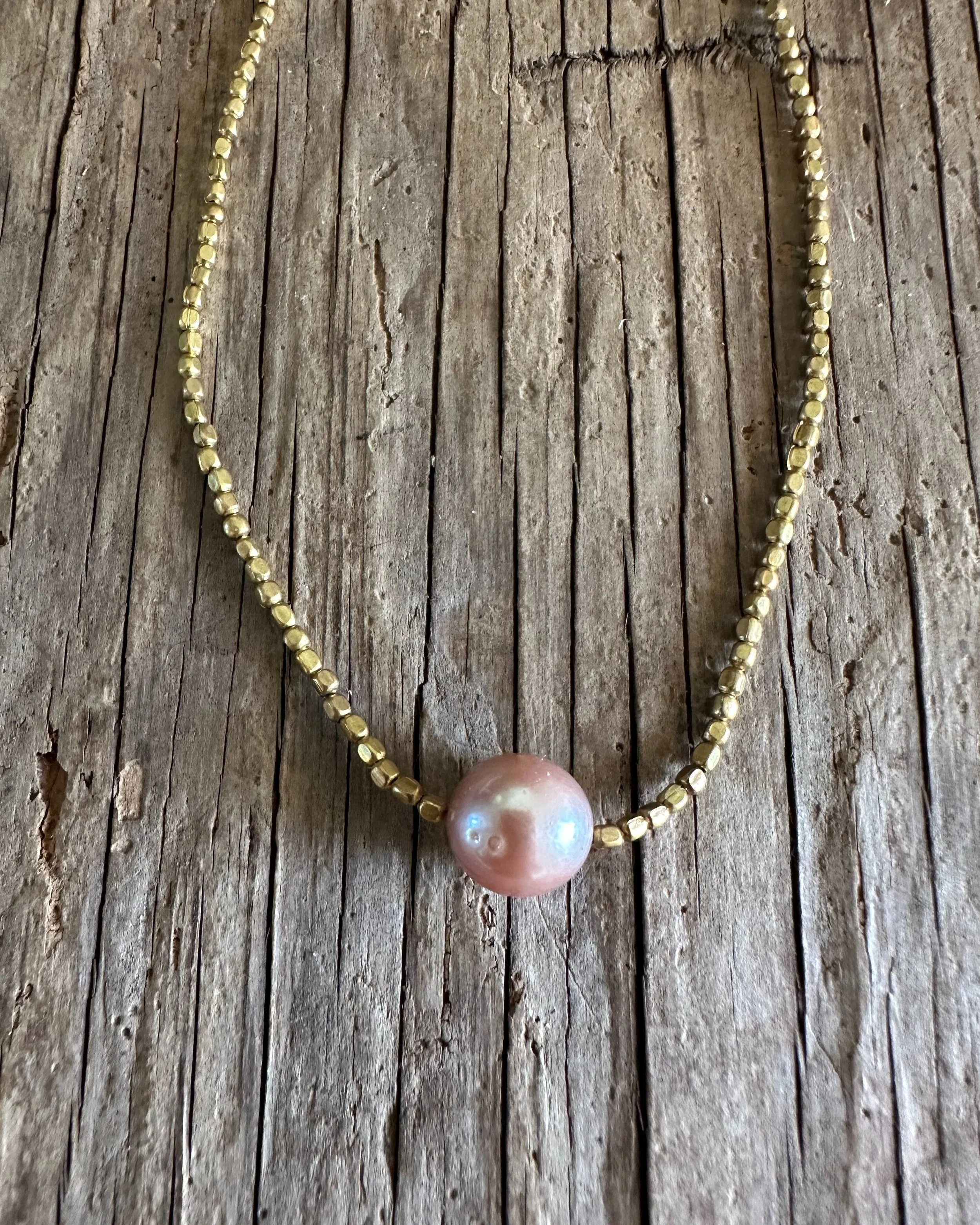 COJO Mauve Pearl & Brass Short Necklace
