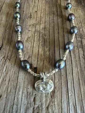 HORSE Silver Charm Pearl Necklace