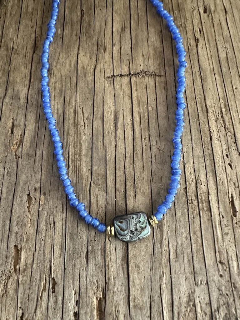 BLUE Abalone Beaded Necklace