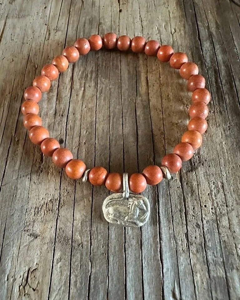 HORSE Silver Charm Brown Stretchy Bracelet