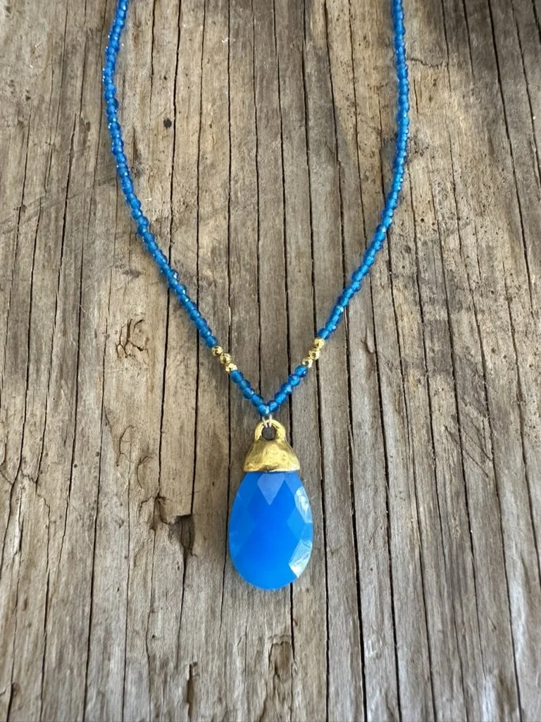 BLUE Chalcedony Drop Gemstone Necklace