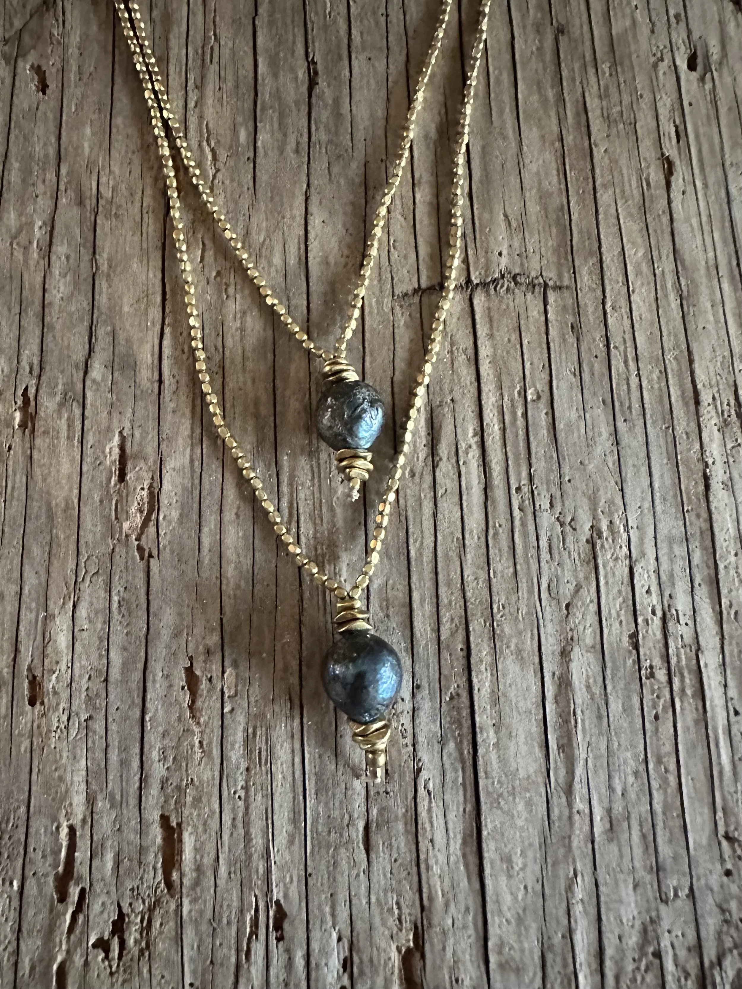 BLACK Pearl Drop Long Necklace