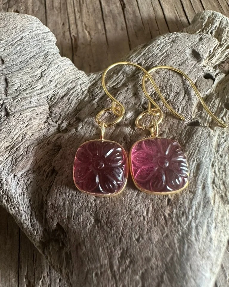 PINK Tourmaline Flower Drop Earrings