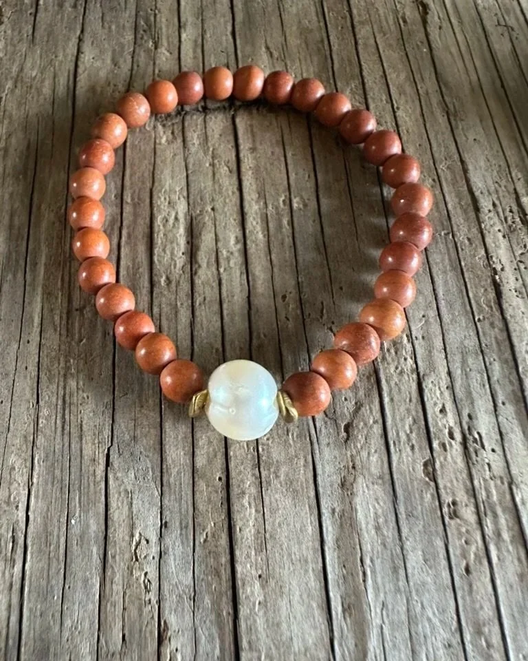 PEARL White Brown Stretchy Bracelet