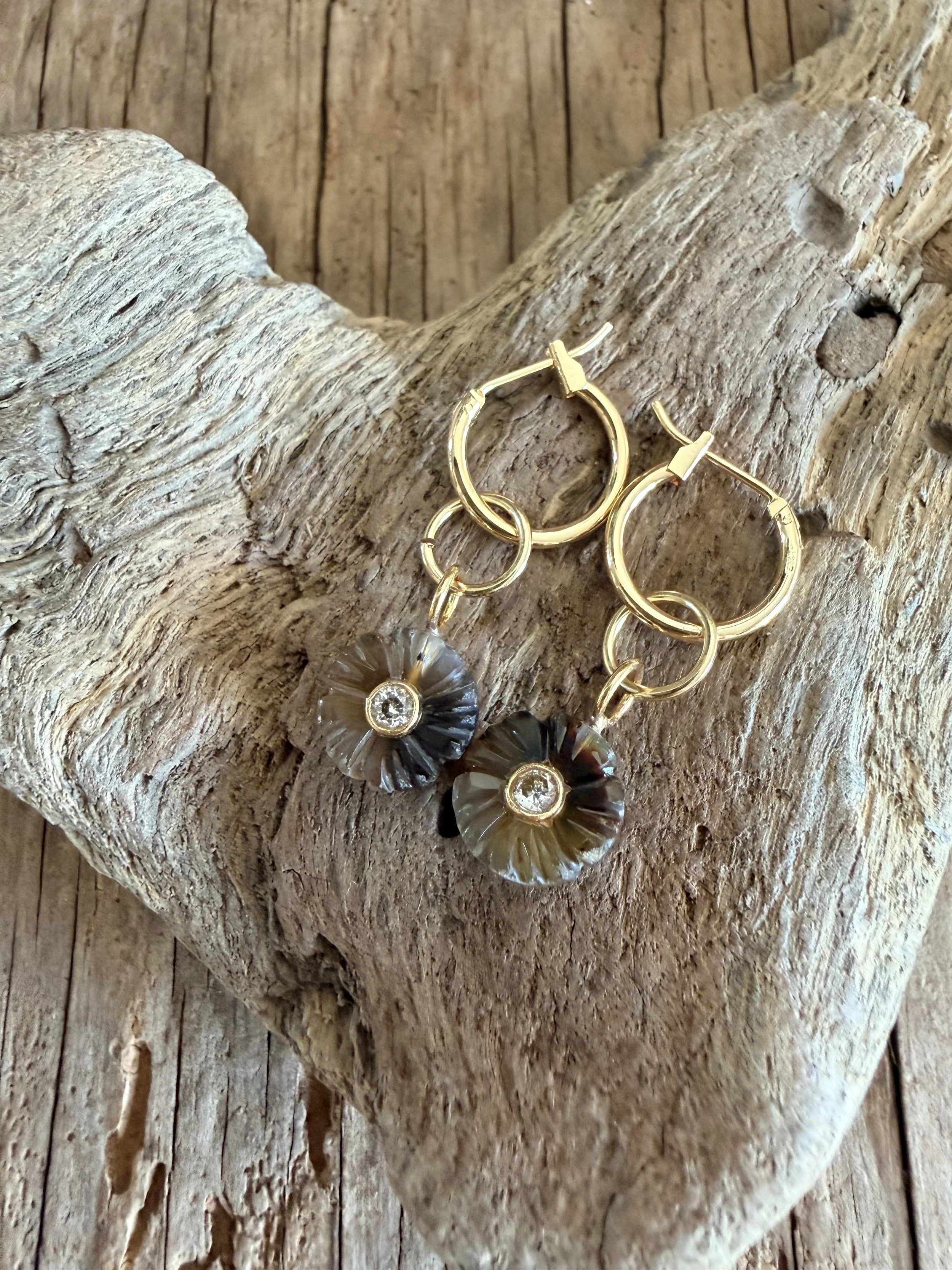 Moss Agate Flower Hoop Earrings